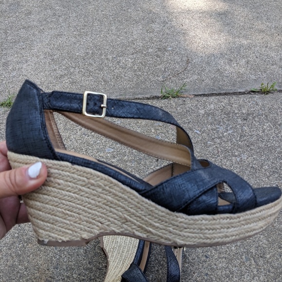 Solesenseability Navy Textured Open Toe Wedges 10M - Picture 4 of 6